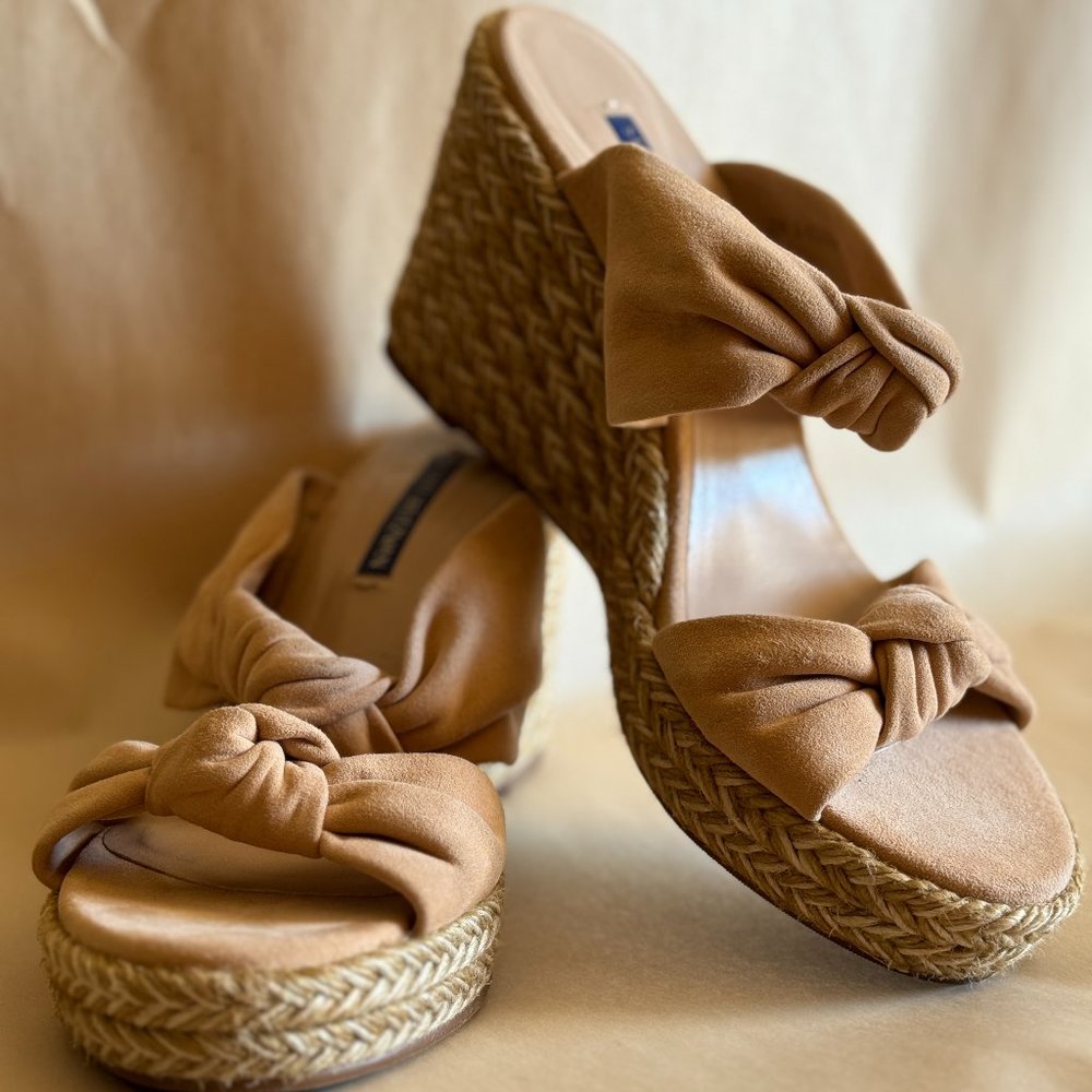 Stuart Weitzman Sarina Espadrille Knotted Suede Wedge Sandals - size 8